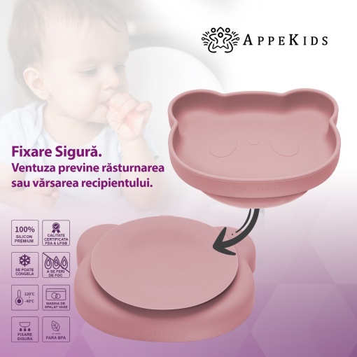 Set Diversificare, AppeKids, 100% Silicon, Panda - Old Rose - Img 4