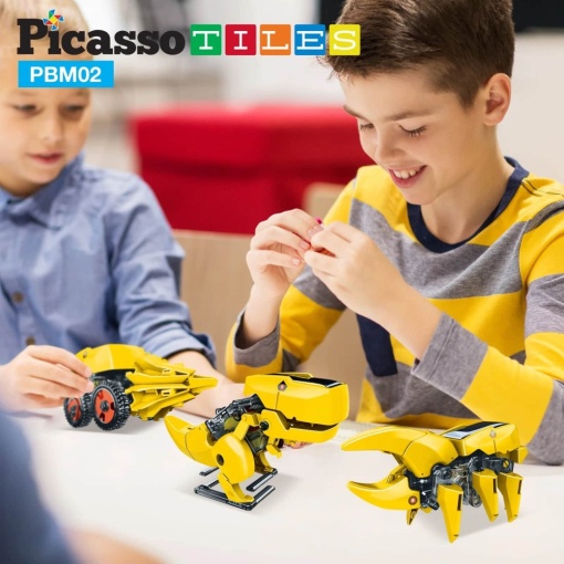Set PicassoTiles - Kit STEM solar educativ 3-în-1 dinozaur robot