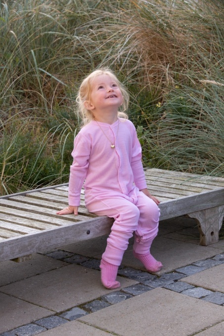 Overall/Pijama lână merinos cu/fara sosete Joha - Basic Dusty Rose - Img 3
