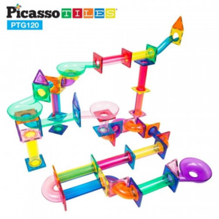 Set PicassoTiles Traseu magnetic pentru bile (marble run) - 120 de piese