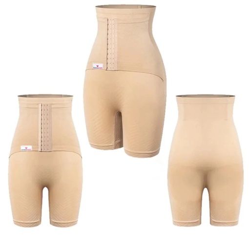 Colanti scurti modelatori cu centura abdominala postnatala integrata, WonderMom Bej marimea S - Img 2
