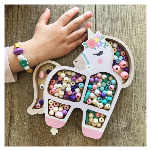 Mărgele colorate din lemn, mini-Unicorn, Sycomore - Img 4