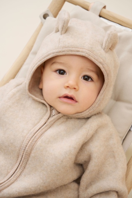 Overall cu urechi lână merinos fleece Huttelihut - Camel Melange - lifestyle