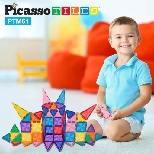 Set PicassoTiles 61 piese magnetice de construcție mini cu efect de diamant