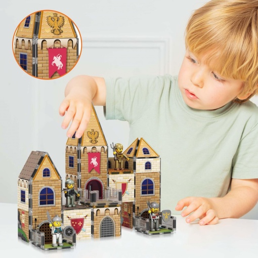 Set PicassoTiles Castel Medieval 70 piese magnetice de construcție 2-în-1