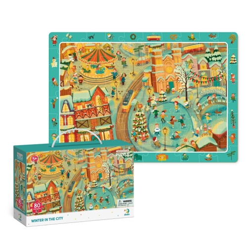 Puzzle de observare, Iarna in oras, 80 piese - Dodo Toys - Img 3