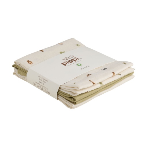 Muselină organică, set 3 bucati - Woodsmoke, Pippi (70x70 cm)