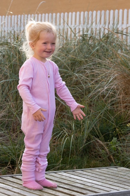 Overall/Pijama lână merinos cu/fara sosete Joha - Basic Dusty Rose - Img 4