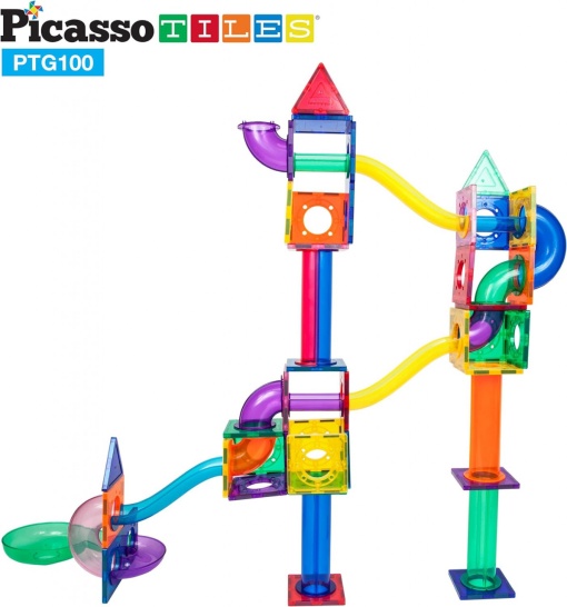 Set PicassoTiles Traseu magnetic pentru bile (marble run) - 100 de piese