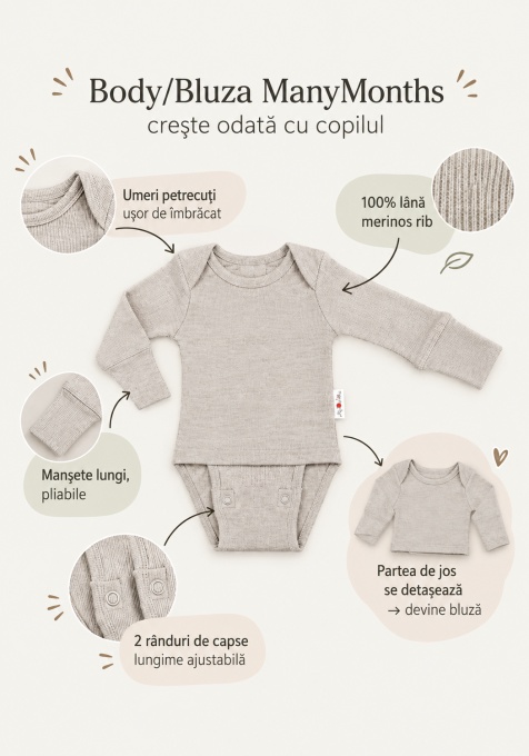 Body/Bluza (2 in 1) ManyMonths lână merinos  functionalitati