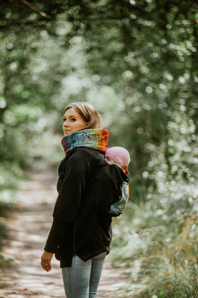 Hanorac pentru babywearing Lennylamb -Black/Symphony Rainbow Dark