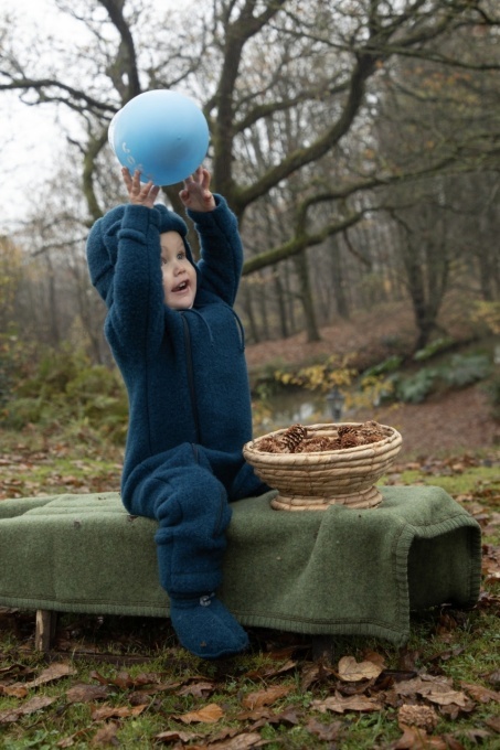 Overall lână merinos fleece Joha, cu manusi si botosei - Dark Turquoise - Img 2