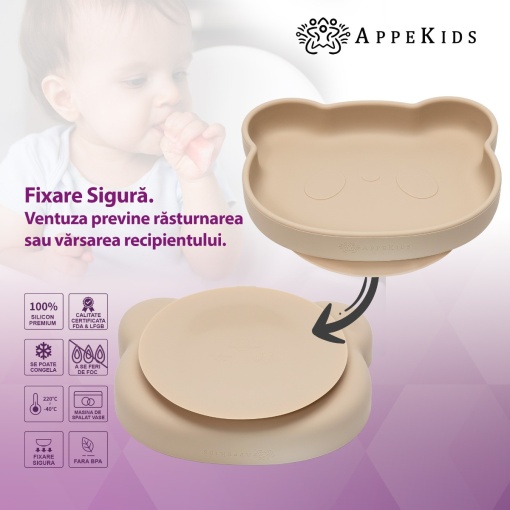 Set Diversificare, AppeKids, 100% Silicon, Panda - Bubble Beige - Img 3