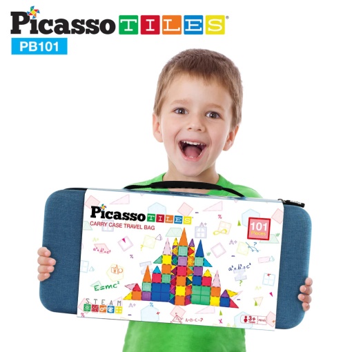 Set PicassoTiles 101 piese magnetice de construcție cu geantă de transport