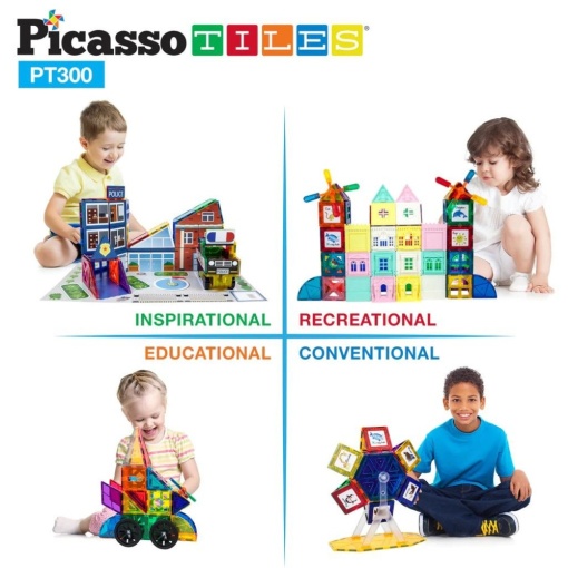 Set PicassoTiles Master Builder 300 piese de construcție (magnetice și accesorii) 3-în-1