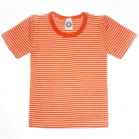 Tricou lână merinos și mătase - Orange Stripe, Cosilana