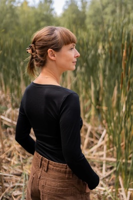 Bluză de corp femei lână merinos extrafină Paterns - Black
