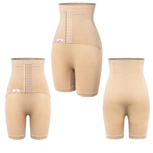 Colanti scurti modelatori cu centura abdominala postnatala integrata, WonderMom Bej marimea L - Img 2