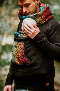 Hanorac pentru babywearing Lennylamb -Black/Symphony Rainbow Dark