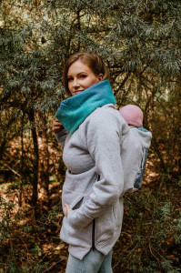Hanorac pentru babywearing Lennylamb - Grey Melange with Peacock's Tail Fantasy