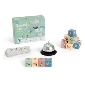Joc de rapiditate cu sonerie si cuburi din lemn, BS Toys
