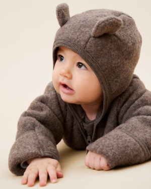 Overall cu urechi lână merinos fleece Huttelihut - Brown Melange
