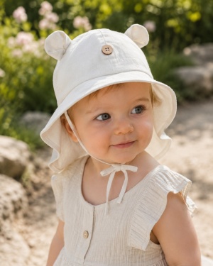 Pălărie ajustabilă ManyMonths Teddy Bear cânepă și bumbac - Natural