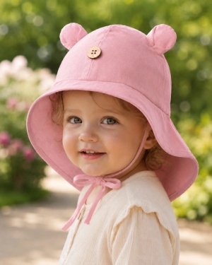 Pălărie ajustabilă ManyMonths Teddy Bear cânepă și bumbac - Strawberry Milk