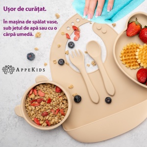 Set Diversificare, AppeKids, 100% Silicon, Panda - Bubble Beige - Img 4