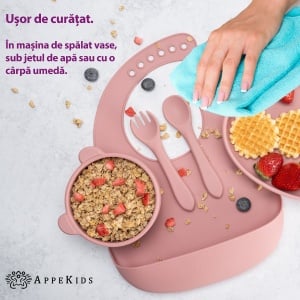 Set Diversificare, AppeKids, 100% Silicon, Panda - Old Rose - Img 5