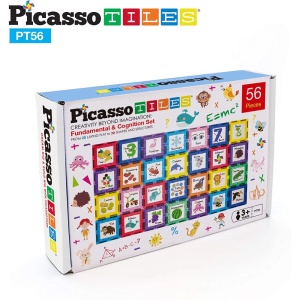 Set magnetic PicassoTiles 56 Piese De Construcție (Magnetice Și Accesorii Clip-On Educative)