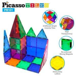 Set PicassoTiles 101 piese magnetice de construcție cu geantă de transport