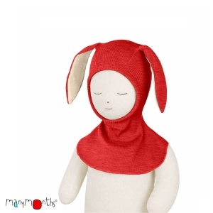 Cagula ManyMonths Bunny Ears lână merinos - Aurora Red