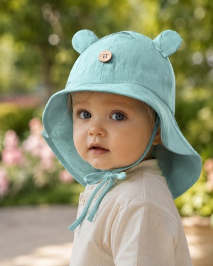 Pălărie ajustabilă ManyMonths Teddy Bear cânepă și bumbac - Island Aqua