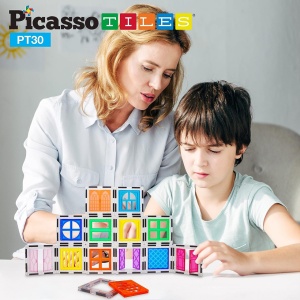 Set magnetic PicassoTiles 30 De Piese De Construcție (Magnetice Și Accesorii Clip-On) Uși Și Ferestre