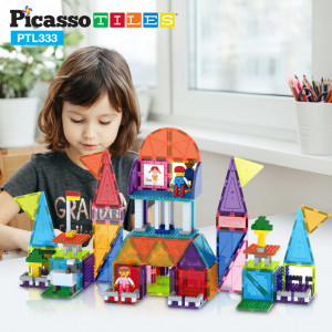 Set PicassoTiles 333 bucăți: piese magnetice, cărămizi de construcție, figurine magnetice și alte piese extra
