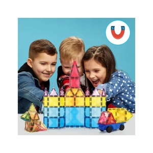 Set PicassoTiles 63 piese magnetice de construcție cu efect de diamant, cu mașinuță