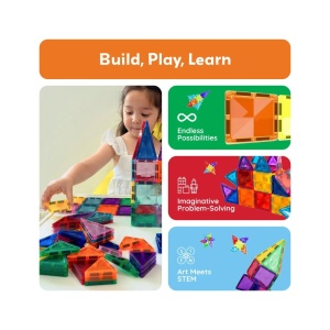 Set PicassoTiles 80 piese magnetice de construcție cu efect de diamant, cu mașinuță