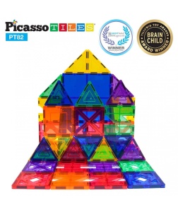 Set PicassoTiles Creativitate - 82 Piese Magnetice De Construcție Colorate - 10 Forme Diferite