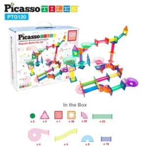 Set PicassoTiles Traseu magnetic pentru bile (marble run) - 120 de piese