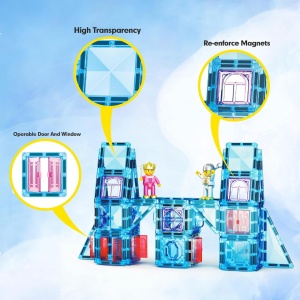 Set PicassoTiles Winter Ice, 71 piese magnetice de construcție mini cu efect de diamant, cu două figurine