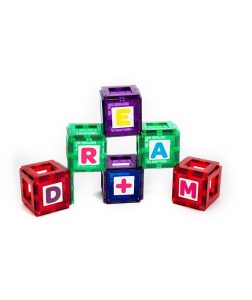 Set Playmags exclusiv educațional - 80 piese magnetice: 40 ferestre + 40 litere și cifre