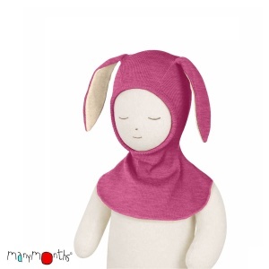 Cagula ManyMonths Bunny Ears lână merinos - Nebula Pink