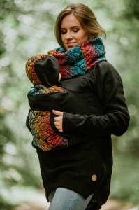 Hanorac pentru babywearing Lennylamb -Black/Symphony Rainbow Dark