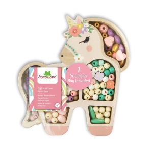 Mărgele colorate din lemn, mini-Unicorn, Sycomore