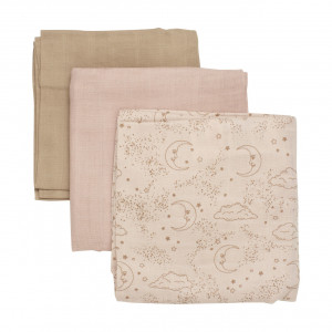 Set 3 bucati din muselină - Cameo Rose, Fixoni(120x120 cm)