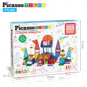 Set PicassoTiles 333 bucăți: piese magnetice, cărămizi de construcție, figurine magnetice și alte piese extra
