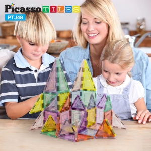 Set PicassoTiles 48 piese magnetice de construcție pastel cu sclipici