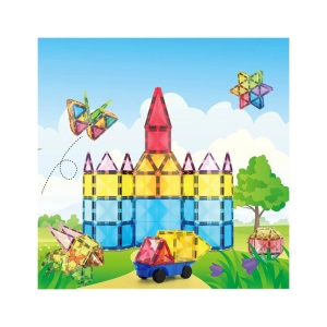 Set PicassoTiles 63 piese magnetice de construcție cu efect de diamant, cu mașinuță