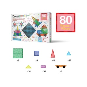 Set PicassoTiles 80 piese magnetice de construcție cu efect de diamant, cu mașinuță